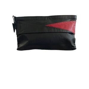 VINTAGE Mr Leather Black Red Zip Top Clutch Purse